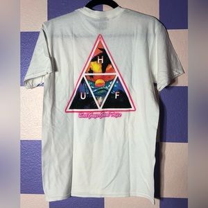 NWOT HUF Triple Triangle Bad Trips Neon Ocean Back Print Tee in White- Size S